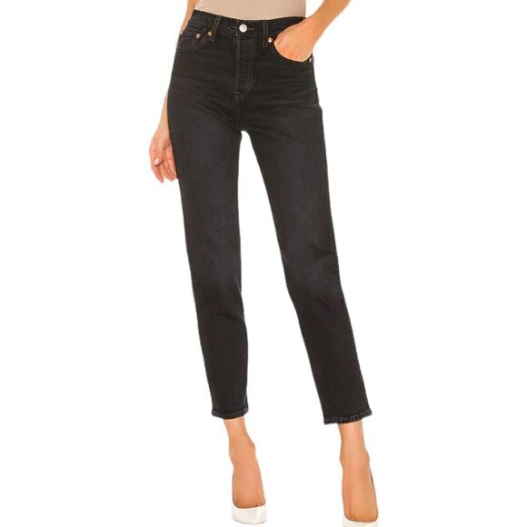 Levi's Wedgie Button Fly Waist Denim Dark Wash High Rise Skinny Jeans Black 25 - Picture 1 of 11
